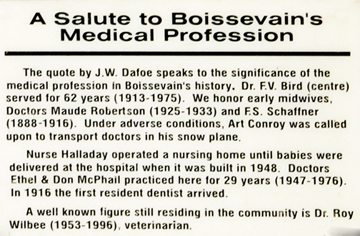 sign about the mural: A Salute to Boissevain's Medical Profession